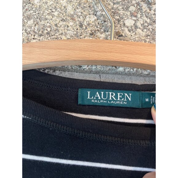 Lauren Ralph Lauren Womens Black & White Striped Top With Button Shoulder Detail - Picture 5 of 8